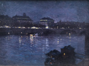Oil on canvas, Vue de la place du châtelet, de la conciergerie de nuit by H. ROYET