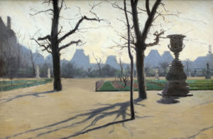 Oil on panel, View of the Tuileries in winter 19th century 