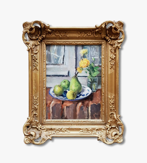 Oil on cardboard, Still life with pears by Alfred SWIEYKOWSKI