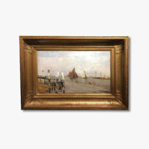 Oil on canvas, Boats in an estuary by Edmond Marie PETITJEAN
