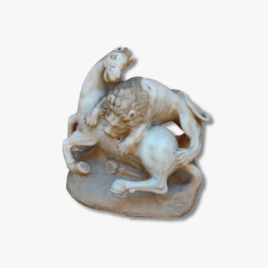 Marble, lion attacking a horse, Italy, 17th century