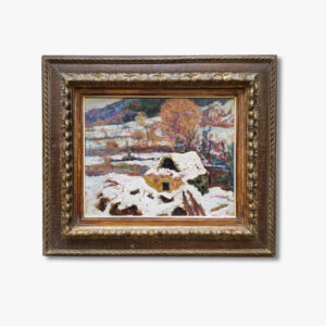 huile-sur-carton-chaumiere-sous-la-neige-par-victor-charreton