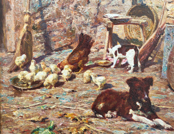 oil-on-cardboard-farmyard-with-dog-and-cat-by-angelo-garino-2
