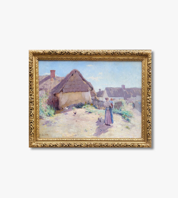 huile-sur-toile-paysanne-et-son-enfant-a-la-ferme-par-rene-chretien