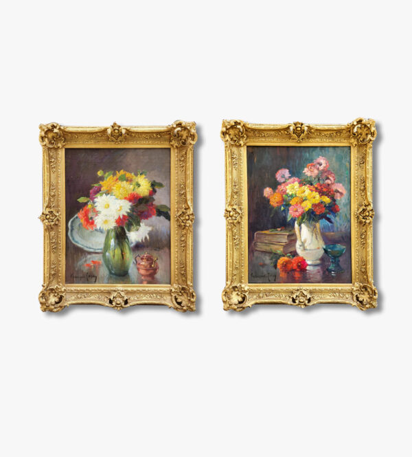une-paire-d-huile-sur-toile-nature-morte-bouquet-de-fleurs-by-francois-lerey