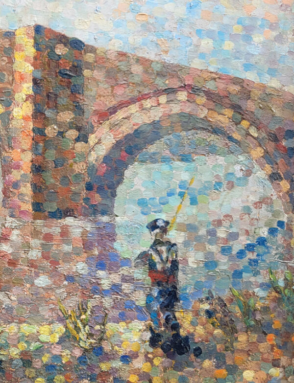 huile-sur-panneau-pecheurs-sous-un-pont-a-paris-pointilliste-2