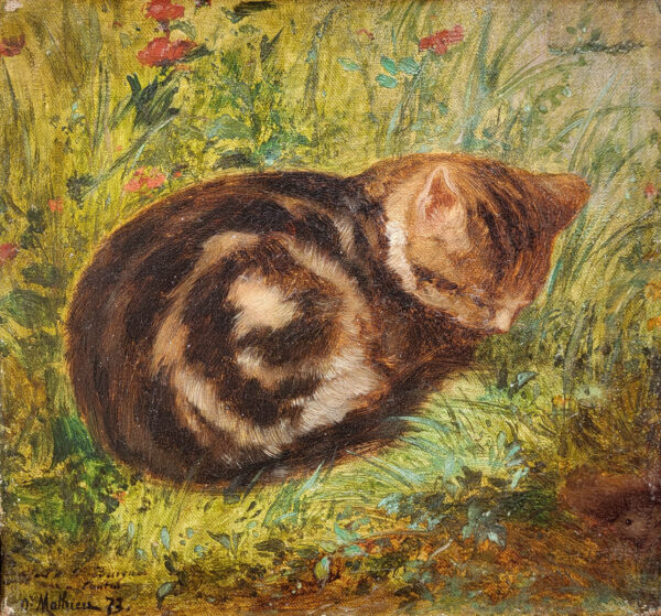 huile-sur-toile-chat-dans-un-pre-par-oscar-pierre-mathieu-1