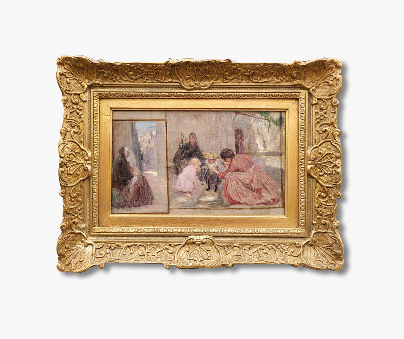 Oil on canvas, Women and children by Henri Le Riche