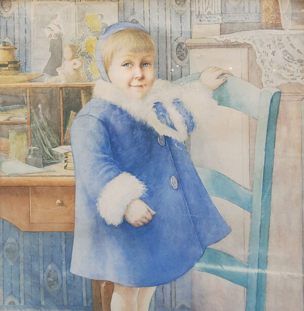 aquarelle-petite-fille-par-e-bernard-1932-1