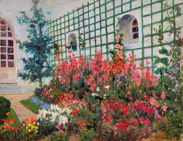 huile-sur-panneau-jardin-avec-roses-tremieres-parene-maxime-choquet-1