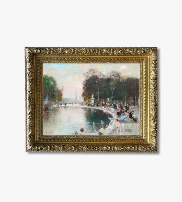 huile-sur-toile-le-jardin fin-de-journee-au-jardin-des-tuileries-par-jules-rene-herve