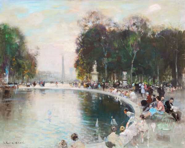 huile-sur-toile-le-jardin fin-de-journee-au-jardin-des-tuileries-par-jules-rene-herve-1