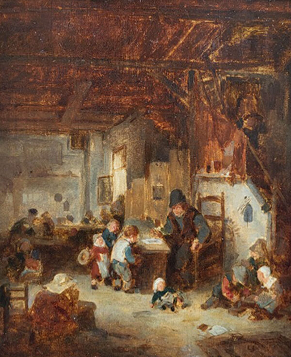 huile-sur-panneau-le-maitre-d-ecole-d-apres-adriaen-van-ostade-1