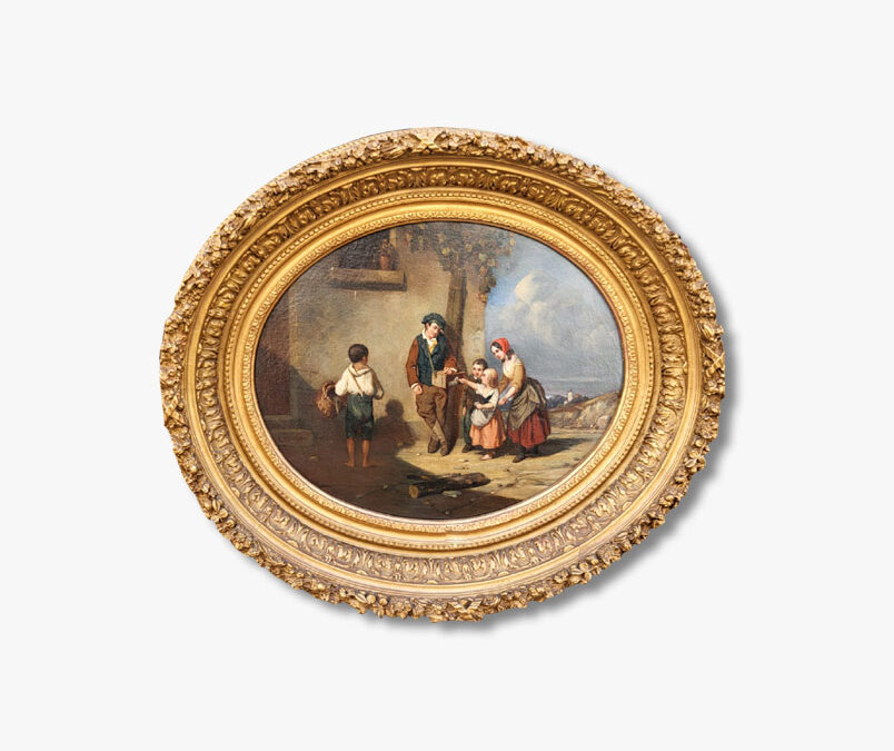 An oil on canvas, Child with guinea pig by Louis TESSON