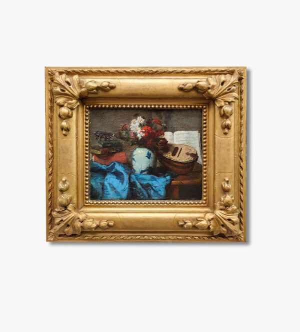 huile-sur-toile-nature-morte-a-la-mandoline-19-eme