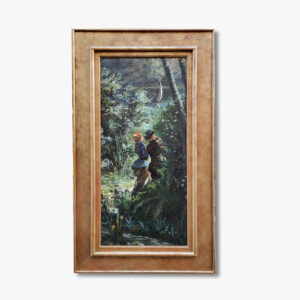 huile-sur-toile-balade-en-foret-pres-d-une-riviere-fin-19-eme