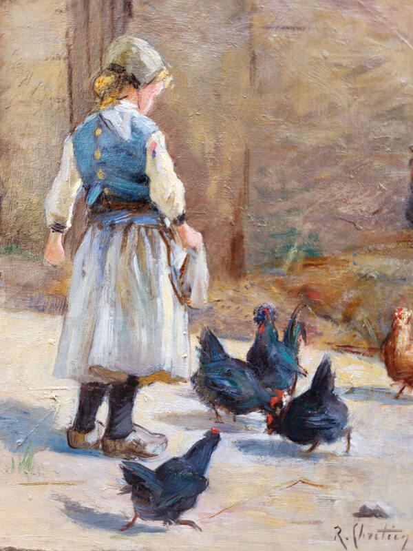 huile-sur-toile-jeune-fille-et-ses-poules-par-rene-chretien-4