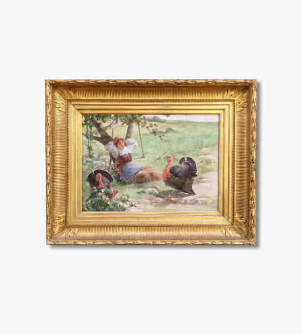 huile-sur-toile-la-gardienne-de-dindons-par-john-arter