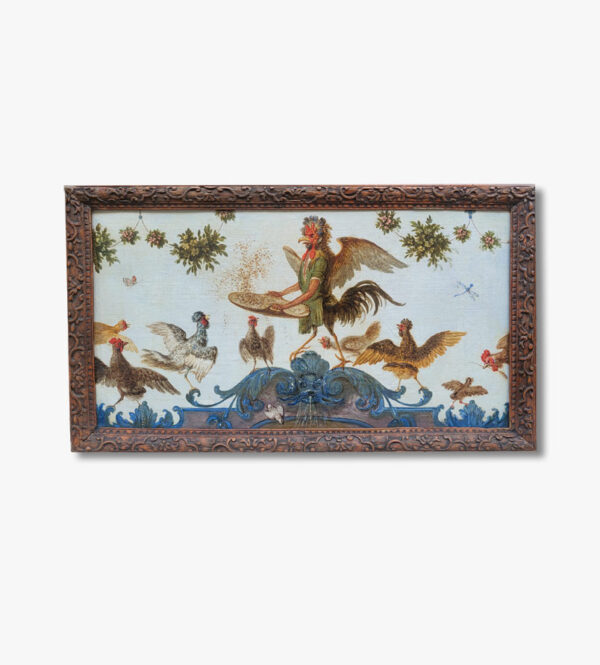 huile-sur-toile-le-coq-nourissier-18-eme