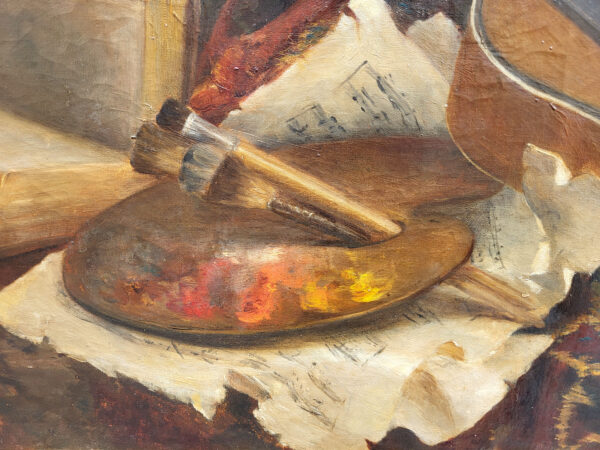 huile-sur-toile-nature-morte-au-buste-et-a-la-guitare-19-eme-3