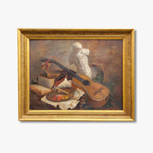 huile-sur-toile-nature-morte-au-buste-et-a-la-guitare-19-eme