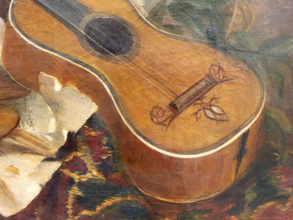huile-sur-toile-nature-morte-au-buste-et-a-la-guitare-19-eme-4