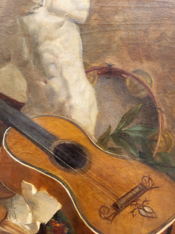 huile-sur-toile-nature-morte-au-buste-et-a-la-guitare-19-eme-5