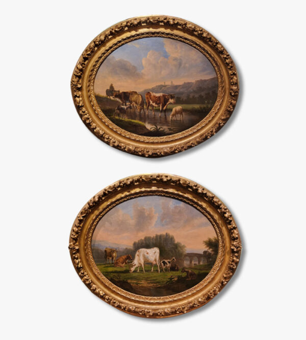 huile-sur-toile-scene-champetre avec-vaches-et-moutons-par-victor-emile-cartier
