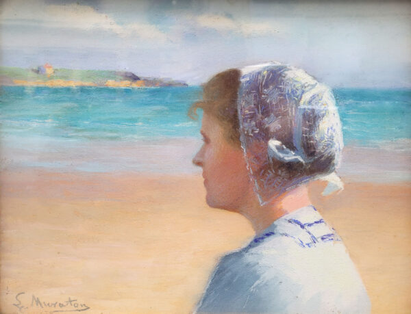 un-pastel-jeune-bretonne-en-bord-de-mer-par-louis-muraton-1