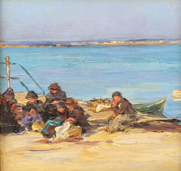 une-petite-huile-sur-panneau-la-couture-de-filets-de-peches-19-eme-1