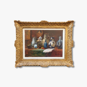 huile-sur-panneau-nature-morte-aux-faiences-par-alfred-bastien