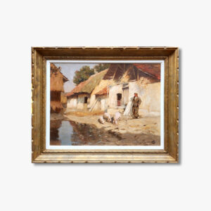 huile-sur-toile-le-fermier-et-ses-cochons-par-abel-bertram