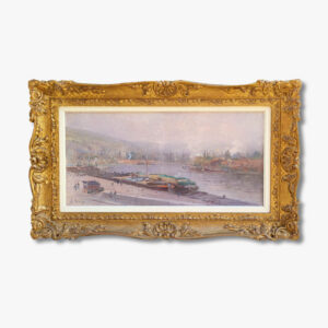 huile-sur-toile-peniches-a-rouen-par-eugene-clary