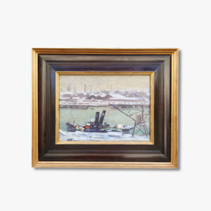 huile-sur-toile-usine-sous-la-neige-en-bord-de-seine-par-georges-saucliere