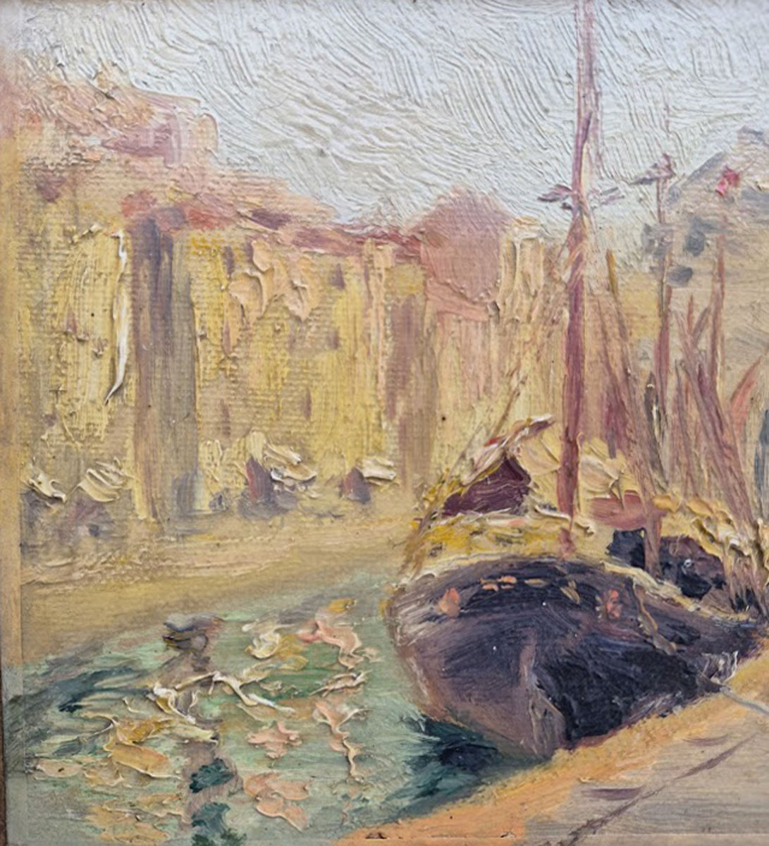 huile-sur-panneau-bateaux-a-quai-debut-20-eme-2