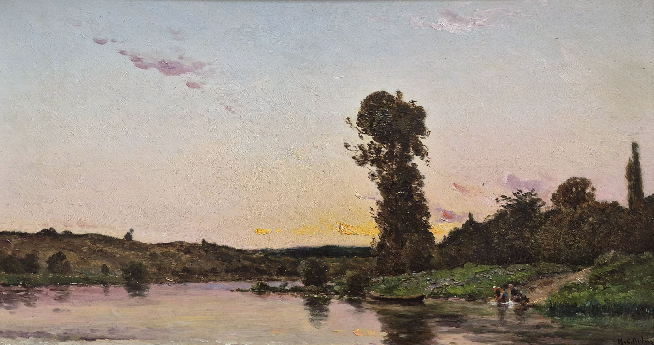 huile-sur-panneau-lavandieres-en-bord-de-seine-par-hippolyte-camille-delpy-1