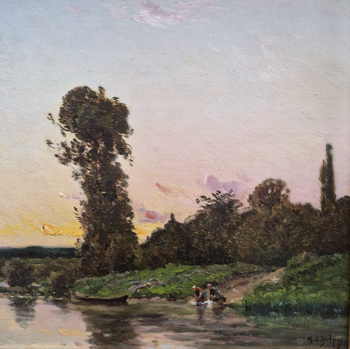 huile-sur-panneau-lavandieres-en-bord-de-seine-par-hippolyte-camille-delpy-2