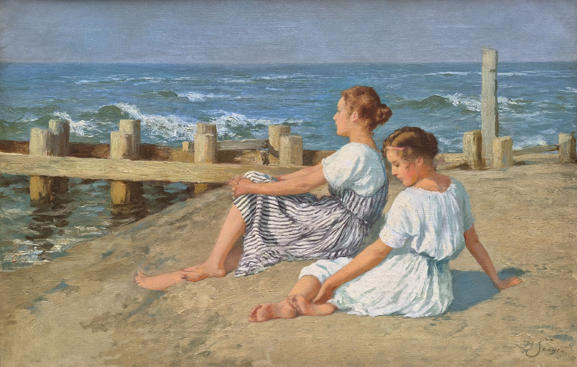 huile-sur-toile-jeune-fille-a-la-plage-parhermann-seeger-1