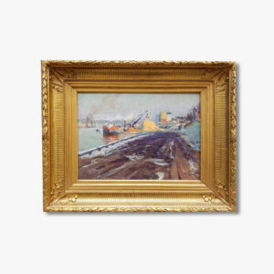 huile-sur-panneau-peniche-en--bord-de-seine-par-alexandre-jacob