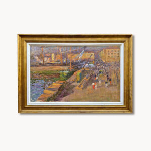 huile-sur-tole-vue-un matin-dans-le-vieux-port-marseille-par-augustin-carrera