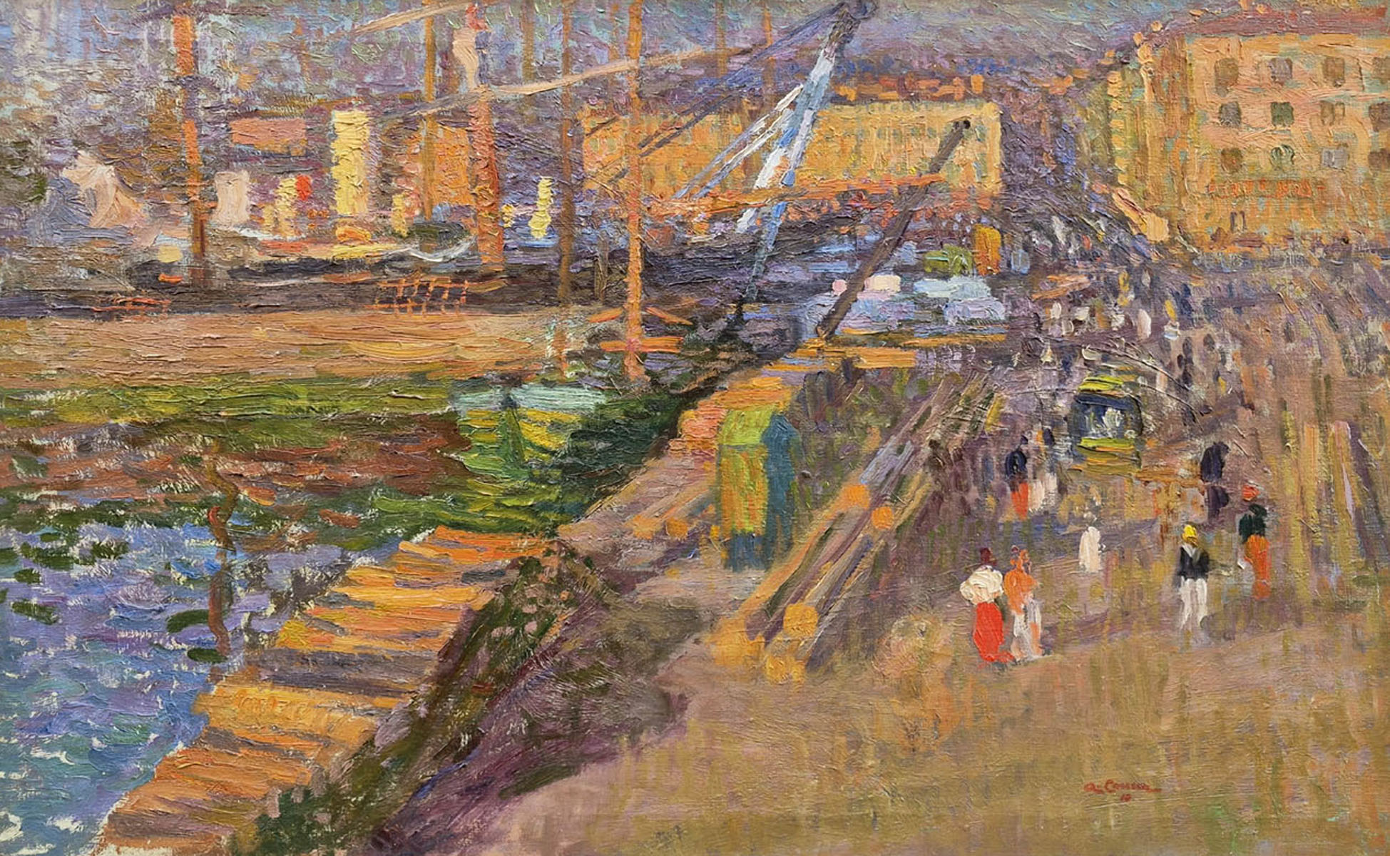huile-sur-tole-vue-un matin-dans-le-vieux-port-marseille-par-augustin-carrera-1-a