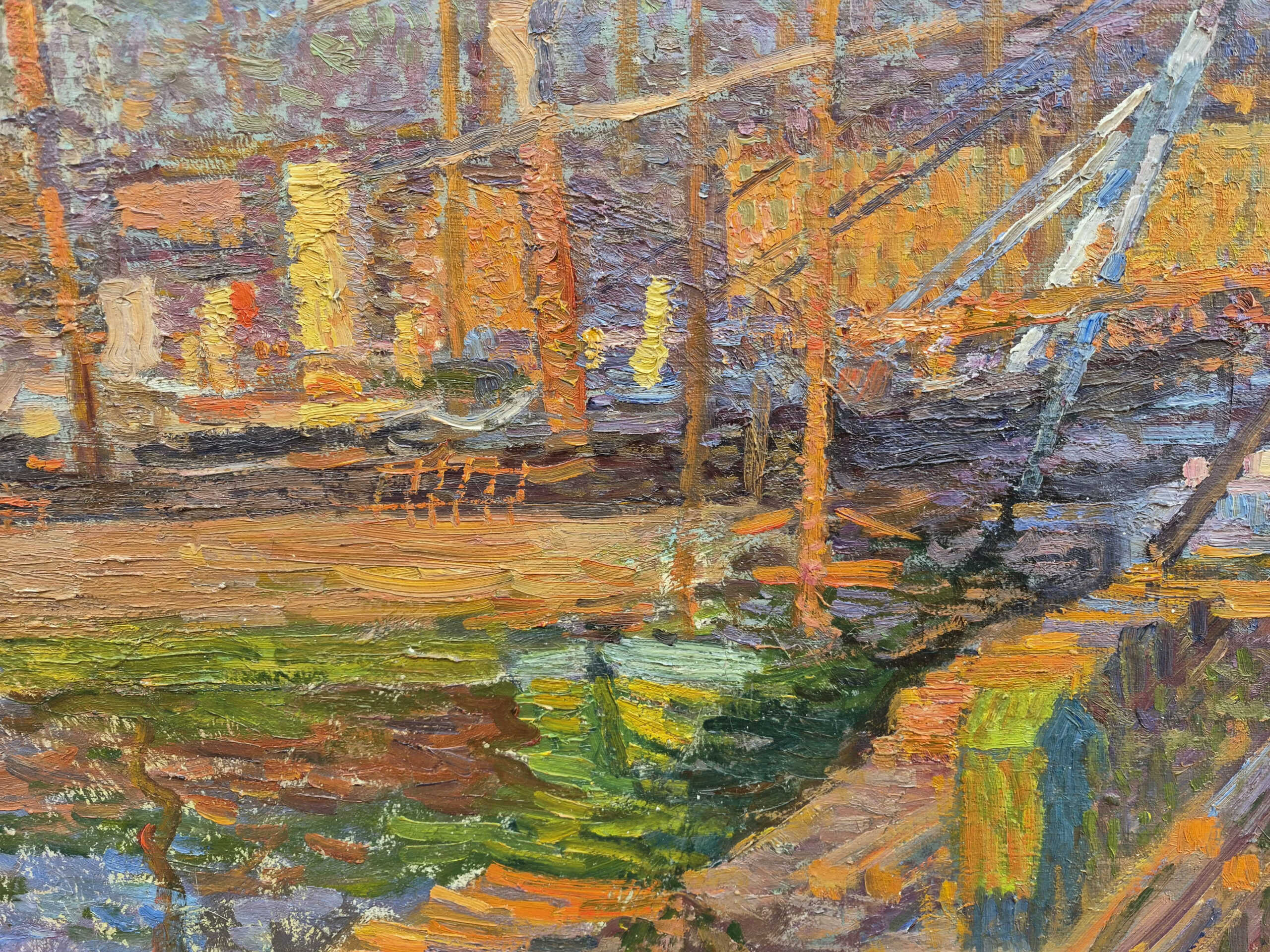 huile-sur-tole-vue-un matin-dans-le-vieux-port-marseille-par-augustin-carrera-7