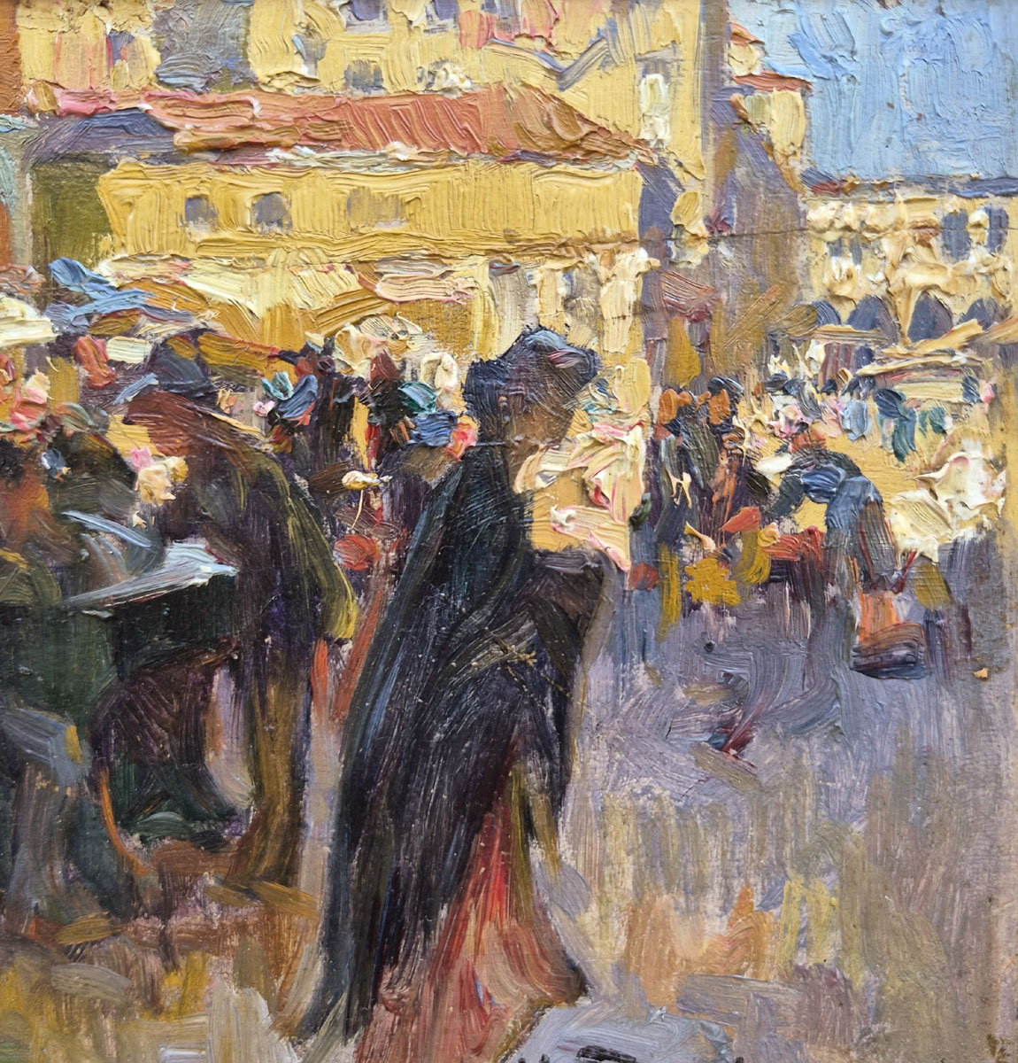 Une huile sur bois, Au marché par Henri Gaston DARIEN – Image 4