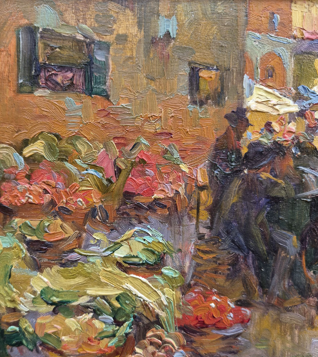 Une huile sur bois, Au marché par Henri Gaston DARIEN – Image 5
