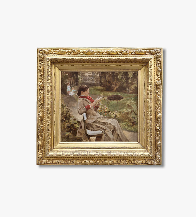 huile-sur-bois-la-lecture-au-jardin-par-gustave-coppieters