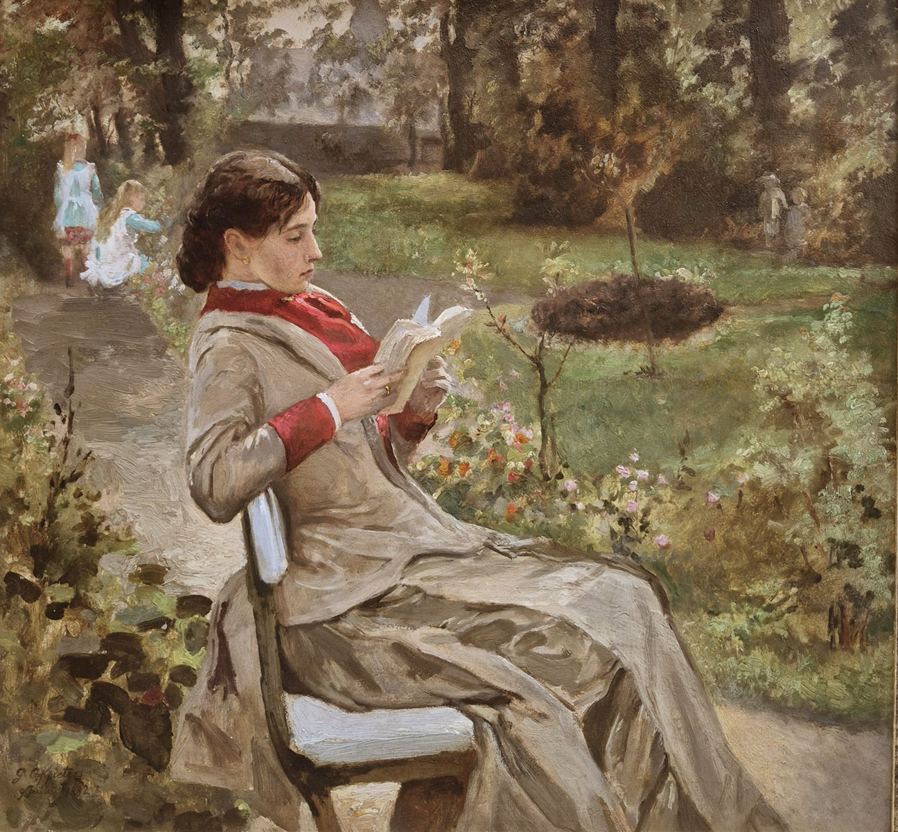 huile-sur-bois-la-lecture-au-jardin-par-gustave-coppieters-1